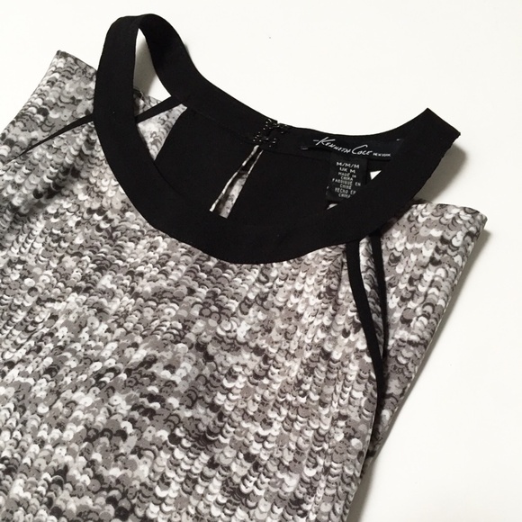 NWOT Kenneth Cole Halter Top Blouse Size M Sleeveless Sequin Print Gray Black - Picture 8 of 9